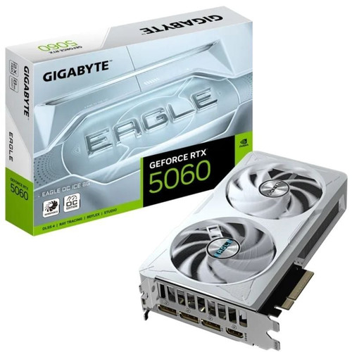 GIGABYTE GeForce RTX 5060 EAGLE OC ICE 8G Tarjeta Gr&aacute;fica - 8GB GDDR7, 128bit, PCI-E 5.0, 2550 MHz Frecuencia del n&uacute;cleo, 3 x DisplayPort, 1 x HDMI, GV-N5060EAGLEOC ICE-8GD (Espera 4 dias)